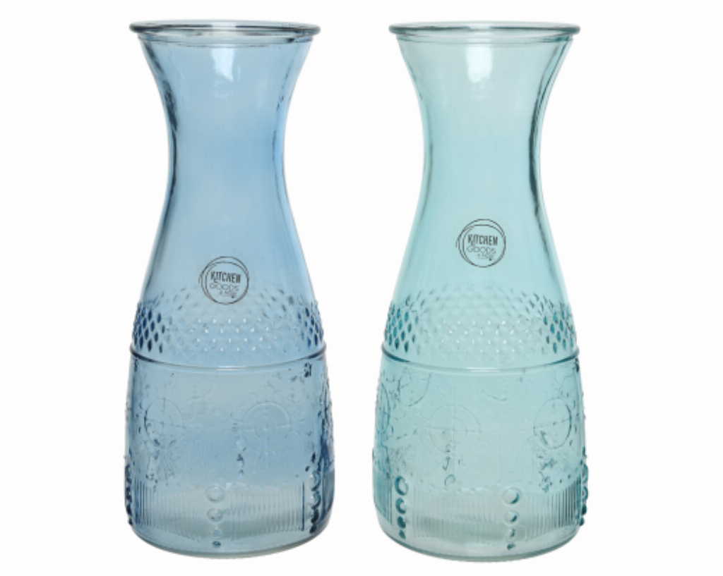 Blue Embossed Glass Carafe Culture Trend